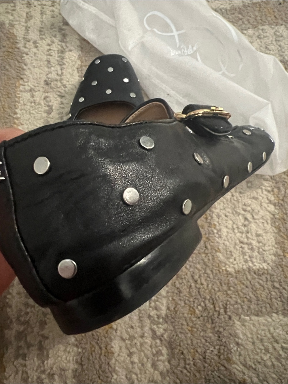 Sam Edelman Black Mary Jane Flats with Silver Studs and Gold Buckle - Picture 6 of 6